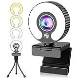 GUORUI Webcam 1080P con Micrófono, Full HD Web CAM 1080P con trípode y Anillo de Luz, Web Camera rotación de 360 ° para Ordenador para Youtube, Skype, Xbox One y Conferencias Portátil Videollamadas