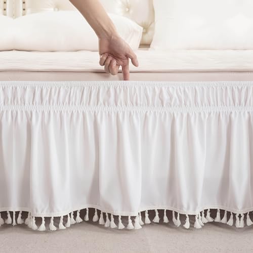 Tassel Ruffled Bed Skirt, 15" Drop Luxury Fringe Knotted Cotton T...