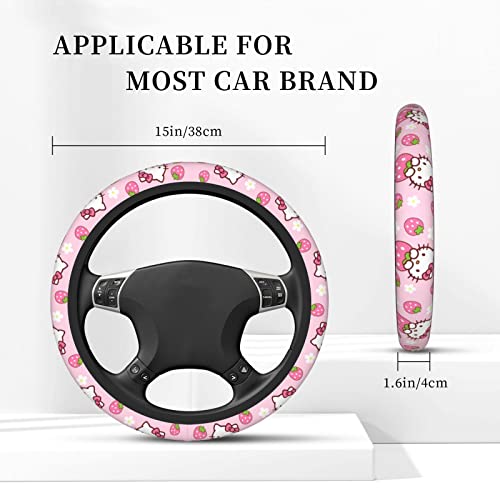Pink Kitty Cat Car Accessories Cute Strawberry Steering Wheel Cover Women Car Steering Wheel Covers Protector Universal 15 Inch #TOP5