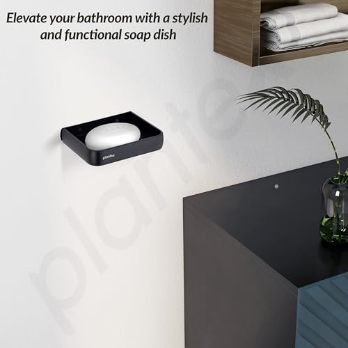 Image of Plantex Self Adhesive Aluminium Soap Holder for Bathroom /Soap Case /Soap Stand /Bathroom Accessories - Pack of 1 (1504, Black)