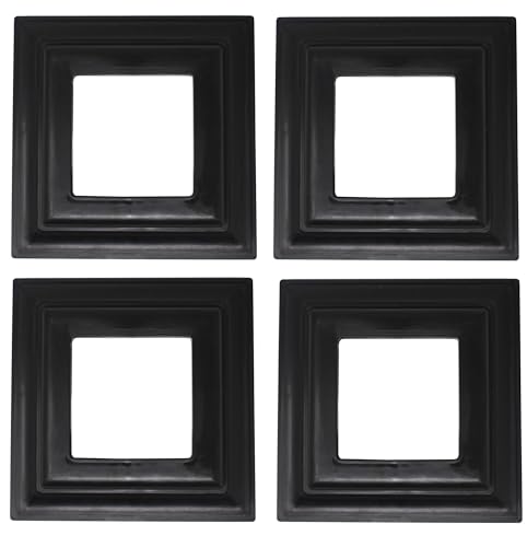 Plastic Black or White Deck Railing Column Post Base Trim Ring 3 x 3 Post Base fit Outside 3x3 Posts, railings, Decks, Signs or Columns. (4, Black)