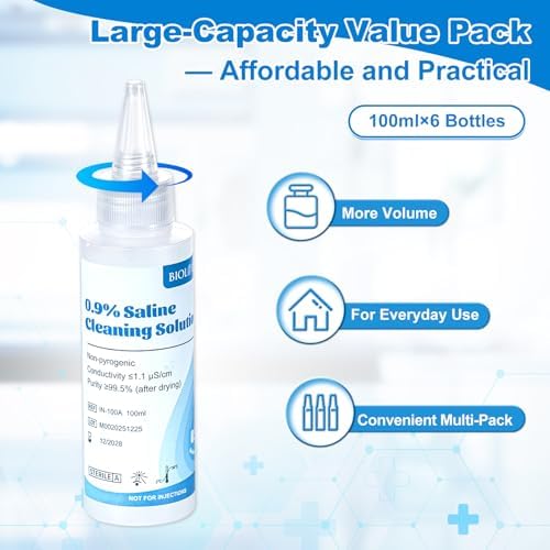 Normal Saline, 0.9% Cleaning Saline Solution, Ready-to-Use for Daily Household Use, 100ml Each, 3 per Box, 300ml /10.56 FL OZ - 3