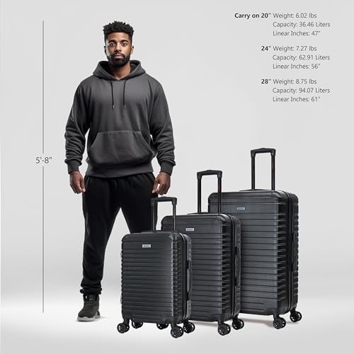InUSA DEEP Luggage Set with Dual Spinner Wheels and Studs | Spacious Travel Suitcases with Ergonomic Handles | (20/24/28) 3 Piece Hardside Luggage Set | Black2