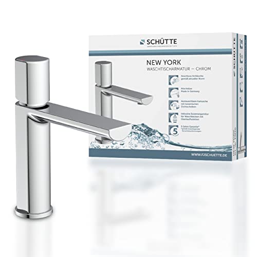 Schütte New York 33610 Washbasin Faucet, Chrome Contemporary Single-Lever Mixer Tap with Pop-Up Drain, Bathroom Tap