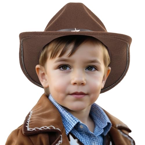 Kids Western Cowboy-Hats Retro-Brown-Felt Hat Little Boy Rodeo-Cowgirl-Hat Outback-Country for 4-8Years Girls Boys2