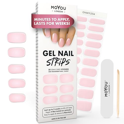 MOYOU LONDON Halbgehärtete UV Gel Strips - 20 Stück - Gel-Nagelfolien UV Härtend für Maniküre in Salonqualität - Love is in the air