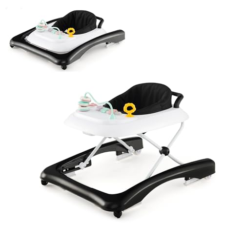 Costway Andador Bebes 3 En 1, Andador Plegable Para Bebé Con 3 Alturas Ajustables, Asiento Acolchado Cómodo Y Plato De Juguetes Extraíble, Tacata Bebe Con Ruedas Para Niños De 6 Meses Negro