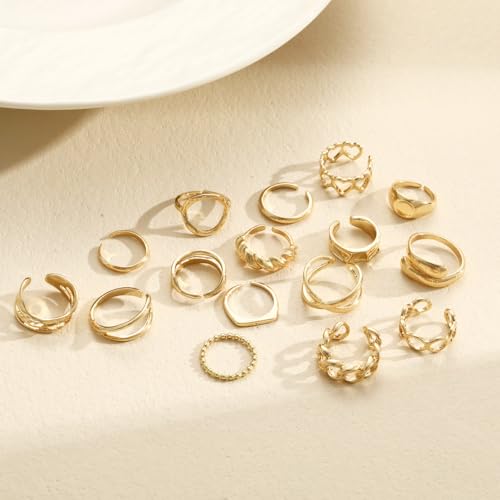 XIUQILAI 16 Pcs Chunky Gold Rings Set for Women, Stackable Finger Midi Rings, Dainty Gold Stacking Statement Womens ring pack — view 3