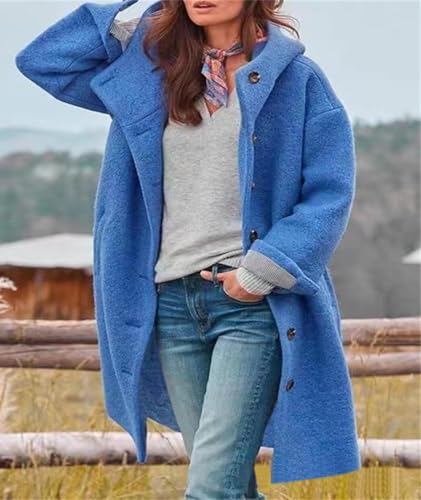 SOMTHRON Women's Casual Hooded Trench Coat Single Breasted Long Sleeve Dressy Overcoat Winter Warm Pea Coat3