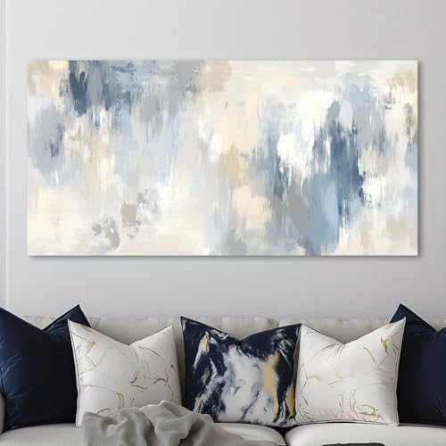 Tableau abstrait bleu moderne grand format 60 x 140 cm impression haute définition AEFOUU - 4