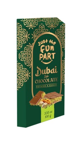 Just The Fun Part Dubai Style Chocolate Bar with Pistachio & Kadaifi 3.5 oz | Premium Crunchy Chocolate Snack Inspired by Middle Eastern Flavors | Gourmet Treat with Silky Chocolate & Crispy Kadaifi Layers