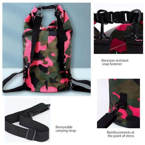 Bolsa seca camuflaje 30L, mochila con diseño Roll-Top para kayak, rafting, natación y pesca - Rosa Camuflaje miniatura 4