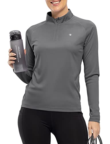 Rdruko Women's Hiking Shirts Long Sleeve Dry Fit Spf Uv Sun Protection Shirts Quarter Zip Pullover(Dark Gray, Us Xs) #TOP5