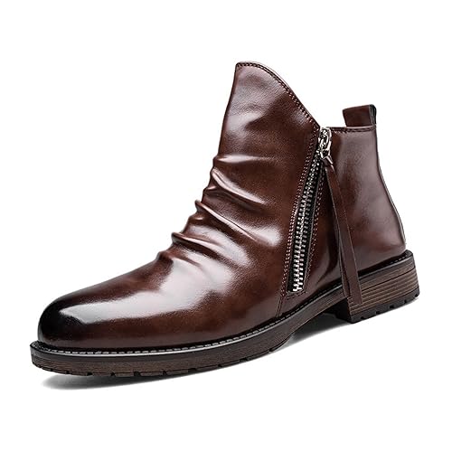 Men's Chelsea Breathable Leather Boots, Lightweight Zipper High Top Dress Shoes, Cowboy Boots Men's Shoes