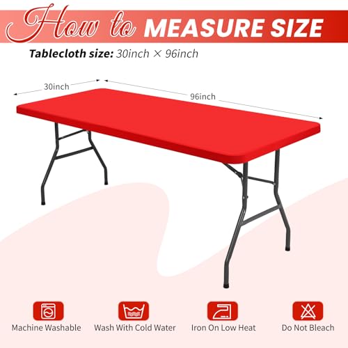 10 Pack Stretch Fabric Table Top Cap Cover, Red Table Covers fits 8Ft Tables, Washable Elastic Universal Rectangle Tablecloth Protector for Indoor Outdoor Party Picnic Wedding (30" W x 96" L) by Pesonlook - Image 2