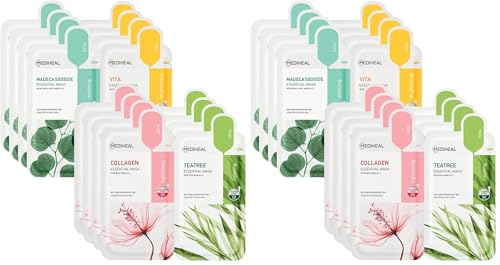 Image of Mediheal Sheet Mask New Essential HERO 32 pack (Collagen, Tea Tree, Madecassoside, Vita) | Korean Skincare Facial Sheet Mask Combo Kbeauty Korean Glass Skin