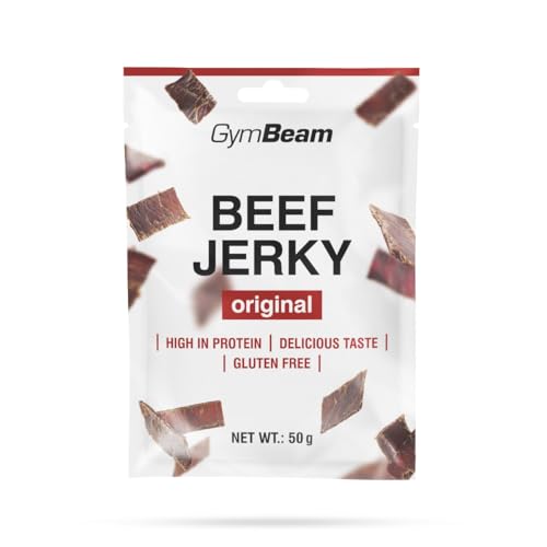 GymBeam Carne Secca Beef Jerky - Snack Proteico Premium al 100% di Manzo, Ricco di Proteine (64%) e Basso Contenuto di Grassi (4.2%), Lunga Conservazione, Senza Carboidrati (naturale, 50 g)