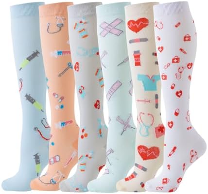YEYSXSY 6 Pairs Compression Socks for Men and Women Compression Stocking Best Support for Athletic Travel Nurses(20-30 mmHg)