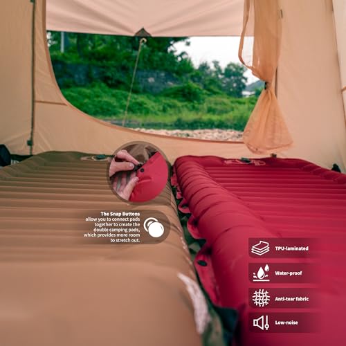 Image of ZOOOBELIVES Camping Sleeping Pad with Built-in Pump & Pillow, 5-Inch Thick, 27-Inch Wide, Ultralight Inflatable Camp Mat with Snap Buttons, Compact for Hiking Backpacking and Travel - Airlite1901