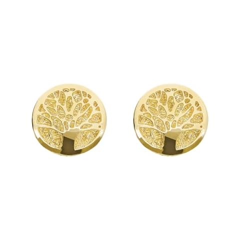 Lucchetta - 14 karat Yellow Gold Tree of Life Studs | 14k Solid Gold Earrings for Women | diameter 0.39in Cover