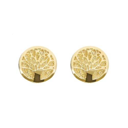 Lucchetta - 14 karat Yellow Gold Tree of Life Studs | 14k Solid Gold Earrings for Women | diameter 0.39in