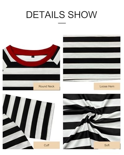 Actcat Camiseta feminina listrada de verão gola redonda Color Block manga curta casual básica, Preto