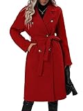 manteau laine rouge mango  seiveini Manteau Femme Hiver Long Manteaux en Laine Chaud à Double Boutonnage Trench Chic et Élégant Coupe-Vent Classique A Rouge S
