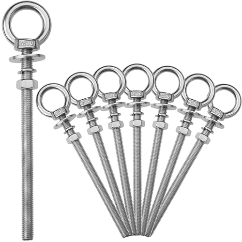 Image of 8 Pack M10 Stainless Steel Eye Bolts with Nuts, 3 /8 inch x 6 inch Eye Bolts | 304 Stainless Steel Eye Bolt,Eye Bolts Heavy Duty for Hang Tie Down Outdoor,3 /8 eye bolts with nuts,m10 eye bolts