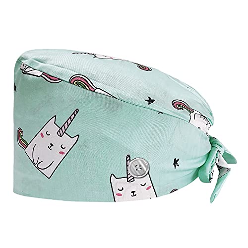 Adjustable Working Cap with Button, Scrub Cap with Sweatband, Elastic Bandage Hair Tie Back, Turban Hat for Women Men, One Size (12137)