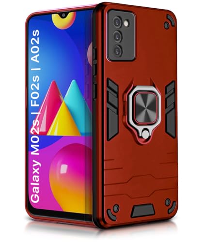 Image of WOW IMAGINE Shock Proof Back Case Mobile Cover for Samsung Galaxy M02s | F02s | A02s | Back Cover Case (Tough Armor | Hybrid PC + TPU | Ring Holder & in-Built Kickstand | Red)