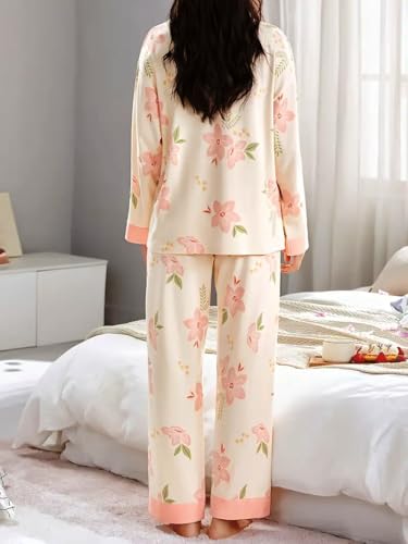Image of GLASGO Women's Cotton Pajama Set with Top & Pants|| Korean Night Wear|| Loose Fit Home Wear || Lightweight Printed Set || Soft & Comfy Sleepwear for Girls & Women || LNS-4-$