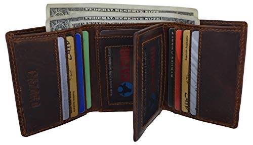 RFID Blocking Mens Classic Trifold Crazy Horse Leather Credit Card ID Wallet2