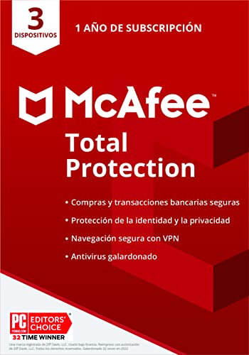 McAfee Total Protection 2020, 3 Dispositivos, 1 Año, Software Antivirus, Seguridad de...