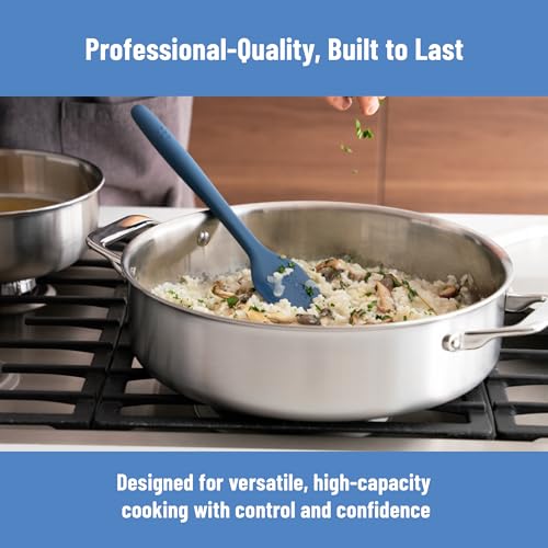 Image of Misen 5-Ply Stainless Steel 6QT Rondeau - Wide, Flat Cooking Surface - Even Heating, Perfect Searing - Durable, Versatile Cookware - Oven-Safe to 800F, Induction Compatible