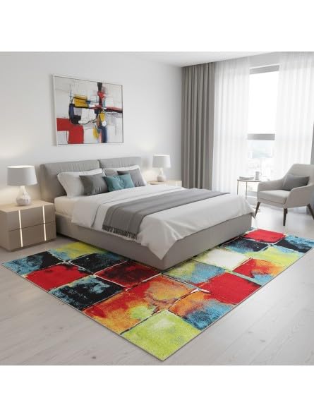 Tapis moderne multicolore abstrait de haute densité avec velours de 13 mm