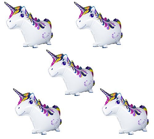 Qurly Walking Balloon Happy Birthday Party Set of 5 Rainbow Unicorn Pack Mylar Foil Helium Reusable Ballons for Congratulation Decoration Anniversary Festival Graduation Bouquet Gift Idea Celebration