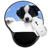 MSD Mousepad Wrist Rest Protected Mouse Pads, Mat with Wrist Support, Tricolor Australian Shepherd Aussie Puppy Above a Si