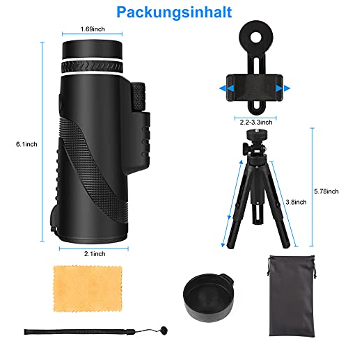 Monokular Teleskop, 12X50 HD Handheld Fernrohr mit Smartphone Halter Einstellbar Stativ, Hochleistungs Starscope… – Bild 8