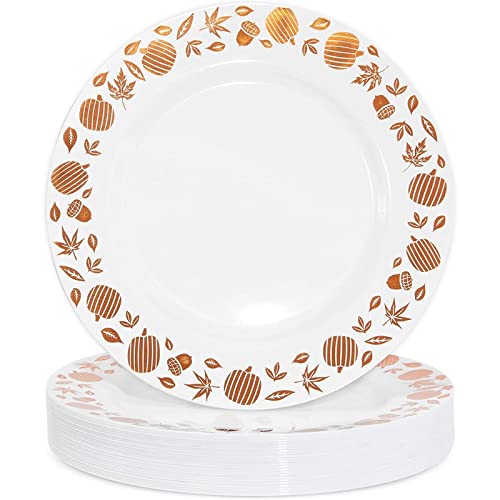 Juvale Plastic Thanksgiving Plates, Copper Foil Leaf Trim, Fall Tableware (9 In, 24 Pack) #TOP11