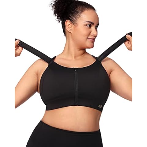 VFUS Zip Front Adjustable High Impact Sports Bras for Women Large Breasts Full Coverage Workout Running Removable Pads (XX-Large, Black) Cover