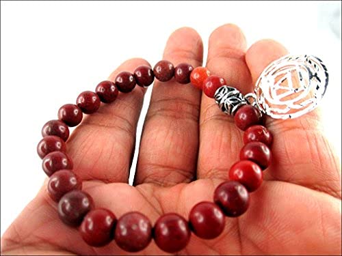 Hijet Beautiful Root Chakra Charm Red Jasper Round Bead Stretch Bracelet 8" Long Balancing Positive Energy Harmony Luck Yoga Meditation Natural Genuine Authentic Fashion Style #TOP1