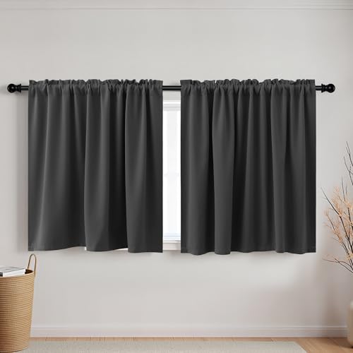 Image of KOUFALL Extra Wide Short Curtains for Bedroom,Blackout 52 in Width Large Window Curtains for Living Room Bathroom,Set of 2 Panels,30 Inch Length,Dark Grey