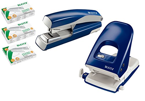 Leitz NeXXt Series Heftgerät (für 40 Blatt) Set Locher Hefter + Klammern blau