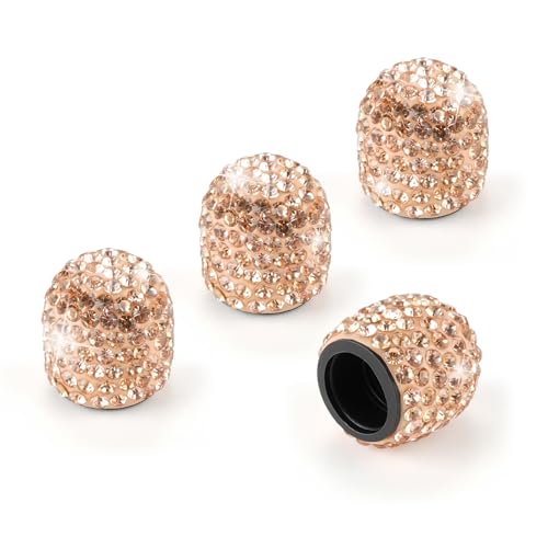 Image of JUSTTOP 4 Pack Handmade Crystal Rhinestone Car Stem Air Caps Cover, Car Wheel Tire Valve, Attractive Dustproof Bling Car Accessories, Universal for Cars, Trucks and Motorcycles-Orange