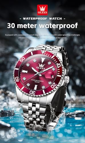 Image of OLEVS Watch for Men Stainless Steel Quartz Business Dress Diamond Large Dial Waterproof Mens Watches with Date Wrist Watch