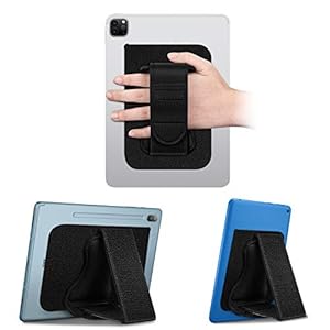 Fintie Universal Tablet Hand Strap Holder – [Dual Stand Supports] Detachable Padded Hook & Loop Fastening Handle Grip with Adhesive Patch for iPad/Galaxy Tab and All 7-11″ Tablets, Black