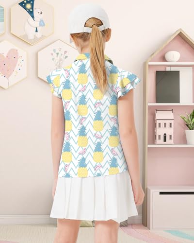 Image of Soneven Girls Ruffle Sleeve Polo Shirts V-Neck Golf Tennis T-Shirts Uniform Shirts Quick Dry for 4-14 Years