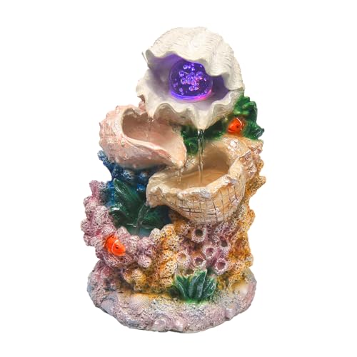 YOQUATE Tabletop Waterfall Fountain Indoor Themed Coral Seashell Tabletop Water Fountain Meditation (Ocean)