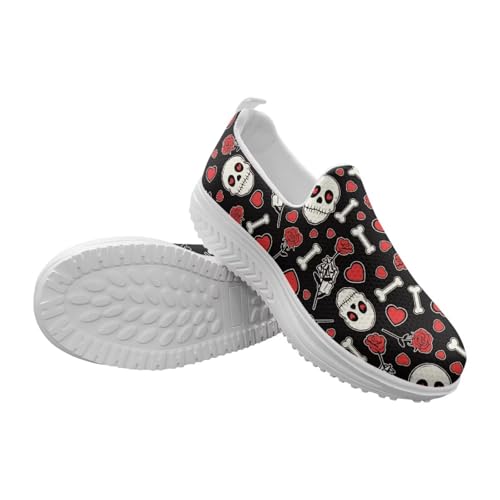 Skull Design Women's Slip-On Platform Loafers Mesh Non-Slip Rocker Bottom Sneakers Standing All Day Comfort3