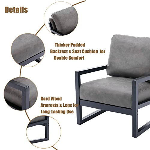 Altrobene Mid Century Modern Accent Chair, Lounge Chair For Linving Room, Retro Armchair, Wood Frame, Removable Cushion, Dark Grey #TOP4